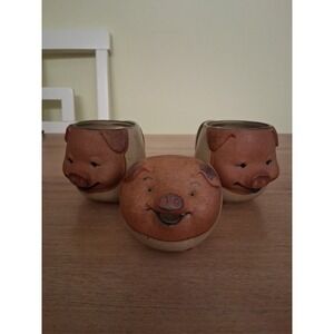 Vtg 1970s UCTCI Japan Smiling Pig Face Cups,creajer,sugar Bowl with Lid.